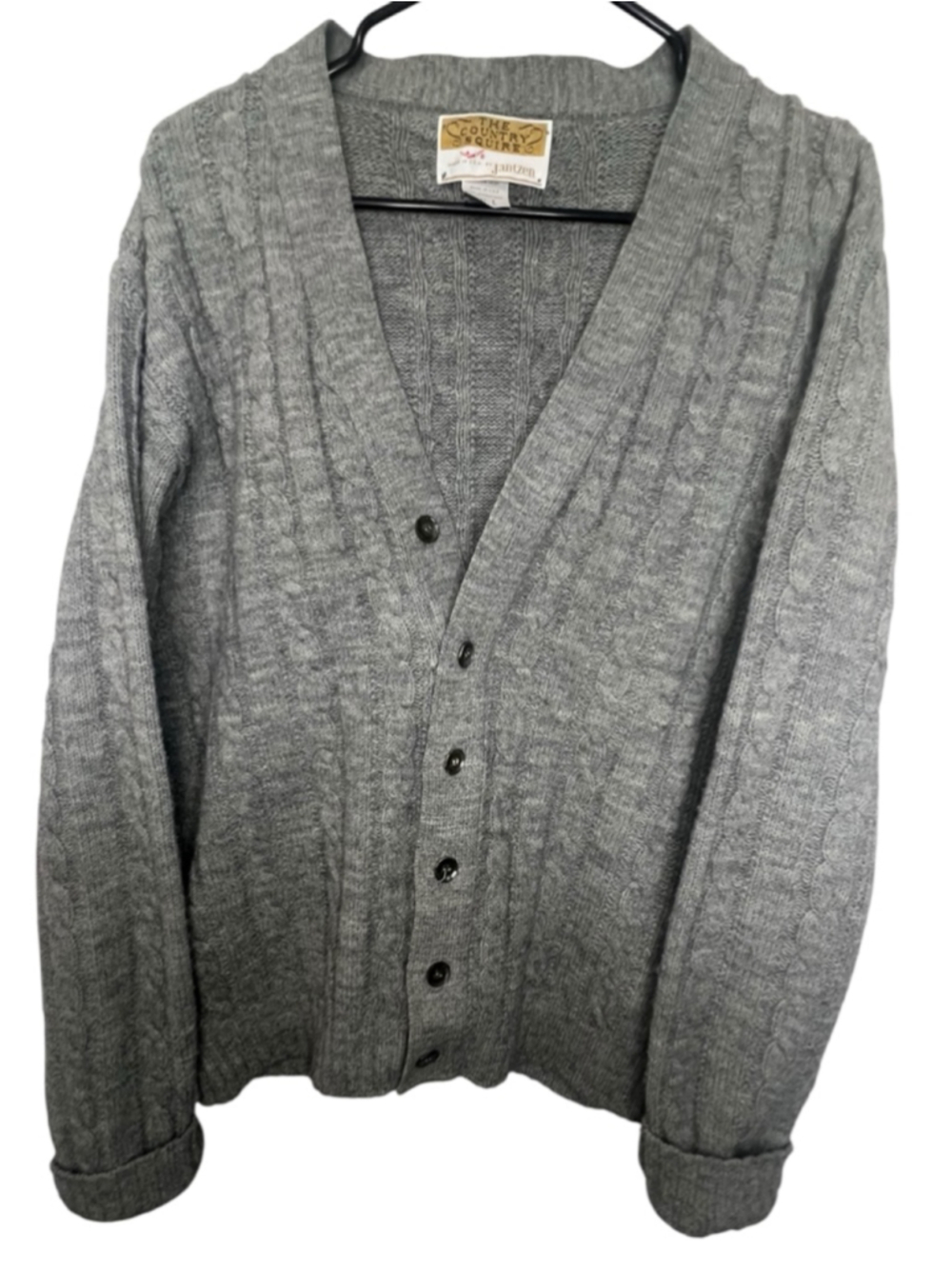 Vintage Jantzen Country Squire Grey Cable Knit Long Sleeve V-Neckline Cardigan S
